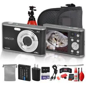 Minolta MND23 Digital Camera (Black), 48MP Point & Shoot Camera, 2.7K Video Recording, 16x Digital Zoom + More Minolta MND23 Digital Camera (Black), 48MP Point & Shoot Camera, 2.7K Video Recording, 16x Digital Zoom + More