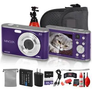 Minolta MND23 Digital Camera (Purple), 48MP Point & Shoot Camera, 2.7K Video Recording, 16x Digital Zoom + More Minolta MND23 Digital Camera (Purple), 48MP Point & Shoot Camera, 2.7K Video Recording, 16x Digital Zoom + More