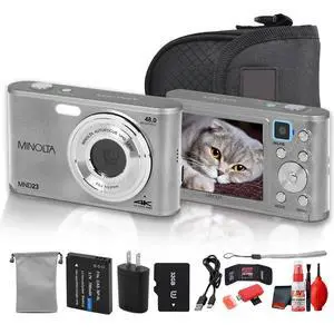 Minolta MND23 Digital Camera (Silver), 48MP Point & Shoot Camera, 2.7K Video Recording, 16x Digital Zoom + More Minolta MND23 Digital Camera (Silver), 48MP Point & Shoot Camera, 2.7K Video Recording, 16x Digital Zoom + More