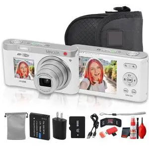 Minolta MNZ6E Dual Screen Digital Camera (White), 64MP Digital Camera, 4K UHD Video, 6x Optical Zoom, Dual LCD Screens, + More Minolta MNZ6E Dual Screen Digital Camera (White), 64MP Digital Camera, 4K UHD Video, 6x Optical Zoom, Dual LCD Screens, + More