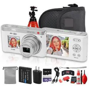 Minolta MNZ6E Dual Screen Digital Camera (White), 64MP Digital Camera, 4K UHD Video, 6x Optical Zoom, Dual LCD Screens, + More Minolta MNZ6E Dual Screen Digital Camera (White), 64MP Digital Camera, 4K UHD Video, 6x Optical Zoom, Dual LCD Screens, + More