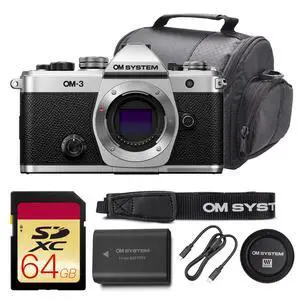 OM SYSTEM OM-3 Mirrorless Camera Bundle (V210050SW000) + 64GB Card + Camera Bag OM SYSTEM OM-3 Mirrorless Camera Bundle (V210050SW000) + 64GB Card + Camera Bag