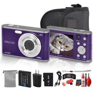 Minolta MND23 Digital Camera (Purple), 48MP Point & Shoot Camera, 2.7K Video Recording, 16x Digital Zoom + More Minolta MND23 Digital Camera (Purple), 48MP Point & Shoot Camera, 2.7K Video Recording, 16x Digital Zoom + More