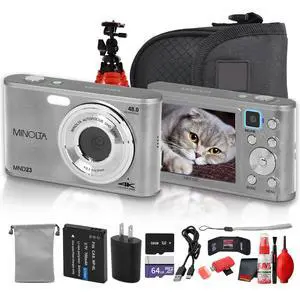 Minolta MND23 Digital Camera (Silver), 48MP Point & Shoot Camera, 2.7K Video Recording, 16x Digital Zoom + More Minolta MND23 Digital Camera (Silver), 48MP Point & Shoot Camera, 2.7K Video Recording, 16x Digital Zoom + More