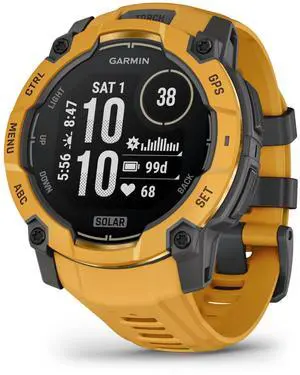 Garmin Instinct® 3 - 50 mm, Solar, Rugged Outdoor GPS Smartwatch, Built-in Flashlight, Alpine Rush Collection Limited Edition Color, Sunburst with Sunburst/Gray Band Garmin Instinct® 3 - 50 mm, Solar, Rugged Outdoor GPS Smartwatch, Built-in Flashlight, Alpine Rush Collection Limited Edition Color, Sunburst with Sunburst/Gray Band