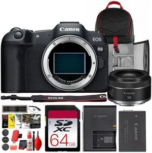 Canon EOS R8 Mirrorless Camera w Cropping Guide Firmware + RF 50mm Bundle Canon EOS R8 Mirrorless Camera w Cropping Guide Firmware + RF 50mm Bundle