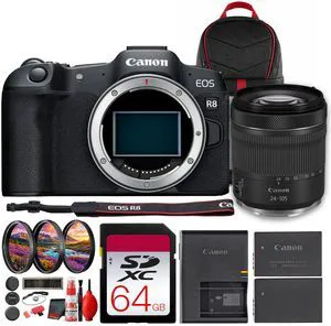 Canon EOS R8 Mirrorless Camera with Cropping Guide Firmware + RF 24-105 Bundle Canon EOS R8 Mirrorless Camera with Cropping Guide Firmware + RF 24-105 Bundle