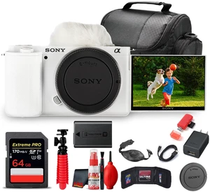 Sony ZV-E10 Mirrorless Camera (White) + 64GB Card + Bag + Card Reader + HDMI + More Sony ZV-E10 Mirrorless Camera (White) + 64GB Card + Bag + Card Reader + HDMI + More