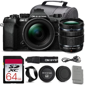 OM SYSTEM OM-5 Mark II Mirrorless Camera with 12-45mm f/4 PRO Lens Bundle + 64GB Card + Battery OM SYSTEM OM-5 Mark II Mirrorless Camera with 12-45mm f/4 PRO Lens Bundle + 64GB Card + Battery