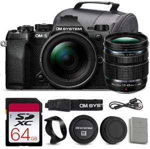 OM SYSTEM OM-5 Mark II Mirrorless Camera with 12-45mm f/4 PRO Lens Bundle + 64GB Card + Bag OM SYSTEM OM-5 Mark II Mirrorless Camera with 12-45mm f/4 PRO Lens Bundle + 64GB Card + Bag