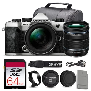 OM SYSTEM OM-5 Mark II Mirrorless Camera with 12-45mm f/4 PRO Lens Bundle + 64GB Card + Battery OM SYSTEM OM-5 Mark II Mirrorless Camera with 12-45mm f/4 PRO Lens Bundle + 64GB Card + Battery