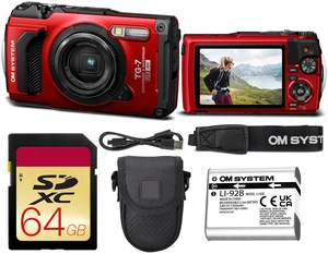 OM SYSTEM Tough TG-7 Digital Camera Bundle (Red) (V110030RU000) + 64GB Card + Case OM SYSTEM Tough TG-7 Digital Camera Bundle (Red) (V110030RU000) + 64GB Card + Case