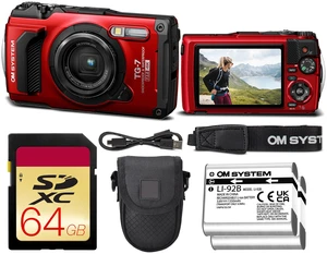 OM SYSTEM Tough TG-7 Digital Camera Bundle (Red) + 64GB Card + Case + Battery OM SYSTEM Tough TG-7 Digital Camera Bundle (Red) + 64GB Card + Case + Battery