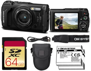 OM SYSTEM Tough TG-7 Digital Camera Bundle (Black) + 64GB Card + Case + Battery OM SYSTEM Tough TG-7 Digital Camera Bundle (Black) + 64GB Card + Case + Battery