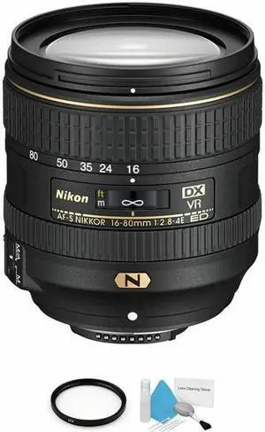 Nikon AF-S DX NIKKOR 16-80mm f/2.8-4E ED VR Lens + UV Filter & Cleaning Kit