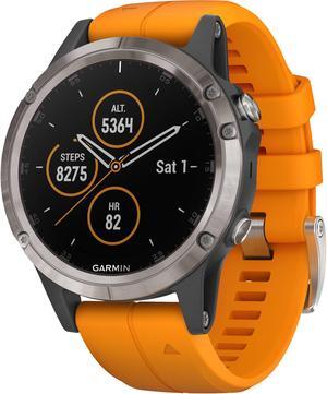 Garmin fenix 5 Plus Sapphire Edition Multi-Sport Training GPS Watch (47mm, Titanium with Solar Flare Orange