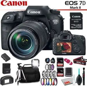 Canon EOS 7D Mark II DSLR Camera with 18-135mm Lens & W-E1 Wi-Fi Adapter With Memory Card Kit, Filter Kit, Backpack, Tripod, LED Light and Cleaning Kit