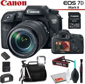 Canon EOS 7D Mark II DSLR Camera with 18-135mm Lens & W-E1 Wi-Fi Adapter With Backpack, Tripod and LED Light and Cleaning Kit