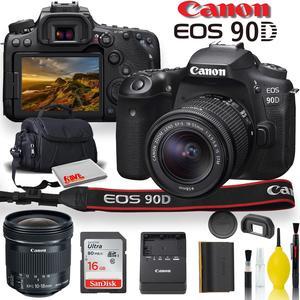 Canon EOS 90D DSLR Camera With 18-55mm Lens, Canon EF-S 10-18mm f/4.5-5.6 IS STM Lens, Soft Padded Case, Memory Card, and More