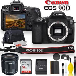 Canon EOS 90D DSLR Camera With Canon EF-S 10-18mm f/4.5-5.6 IS STM Lens, Soft Padded Case, Memory Card, and More