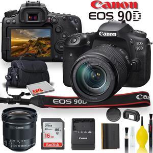 Canon EOS 90D DSLR Camera With 18-135mm Lens, Canon EF-S 10-18mm f/4.5-5.6 IS STM Lens, Soft Padded Case, Memory Card, and More