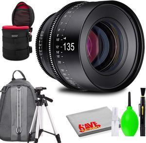Rokinon Xeen 135mm T22 Lens with Nikon F Mount Bundled with Protective Case Padded Backpack Tripod and Cleaning Kit