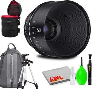 Rokinon Xeen 50mm T1.5 Lens for PL Mount Bundled with Potective Case, Padded Backpack, Tripod and Cleaning Kit