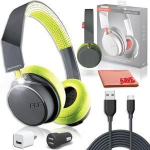 Plantronics Backbeat 500 Wireless Headphones in Grey/Green Premium Charging Bundle