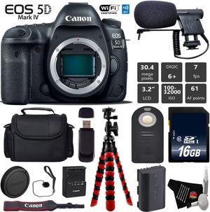 Canon EOS 5D Mark IV DSLR Camera (Body Only) + Tripod + Wireless Remote + Condenser Microphone + Case + Wrist Strap + Card Reader - Intl Model