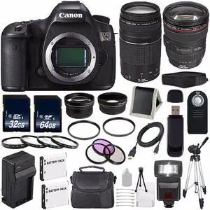 Canon EOS 5DS DSLR Camera (International Model) 0581C002 + Canon EF 24-105mm f/4L is USM Lens + Canon EF 75-300 III+ LP-E6 Replacement Battery + Charger + 64GB SDXC Card Bundle