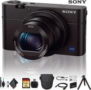 Sony Cyber-shot DSC-RX100 IV Camera DSCRX100M4/B With Soft Bag, Tripod, Additional Battery, 64GB Memory Card, Card Reader , Plus Essential Accessories