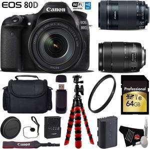 Canon EOS 80D DSLR Camera with 18135mm is STM Lens  55250mm is STM Lens  Professional Case  Flexible Tripod  UV Protection Filter  Card Reader  Intl Model