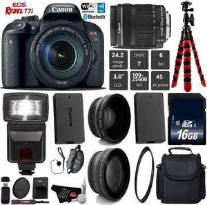 Canon EOS Rebel T7i DSLR Camera with 18-135mm IS STM Lens + Tripod + Flash + UV FLD CPL Filter Kit + Wide Angle & Telephoto Lens + Camera Case + Card Reader - Intl Model