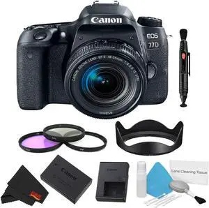 Canon EOS 77D DSLR Camera with 18-55mm Lens Bundle w/ 3 Piece Filter Kit (Intl Model)