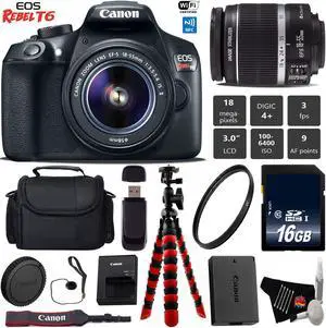 Canon EOS Rebel T6 DSLR Camera with 18-55mm IS II Lens + Flexible Tripod + UV Protection Filter + Professional Case + Card Reader + Bundle (Intl Model)