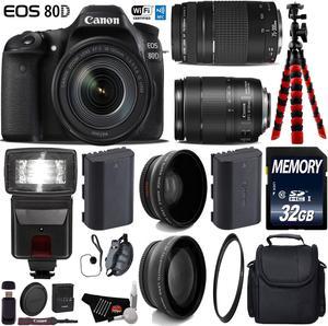 Canon EOS 80D DSLR Camera with 18135mm is STM Lens  75300mm III Lens  Camera Case  Flash  UV FLD CPL Filter Kit  Wide Angle  Telephoto Lens  Tripod  Card Reader  Intl Model