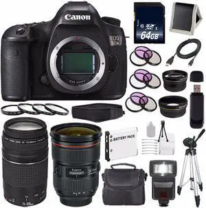 Canon EOS 5DS DSLR Camera (International Model ) 0581C002 + Canon EF 24-70mm f/2.8L II USM Lens + Canon EF 75-300 III+ LP-E6 Replacement Battery + 64GB SDXC Card Bundle