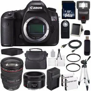 Canon EOS 5DS R DSLR Camera (International Model ) 0582C002 + Canon EF 24-105mm f/4L IS USM Lens + EF 50mm f/1.8 STM Lens + LP-E6 Replacement Battery + Charger + 64GB SDXC Card Bundle