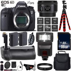 Canon EOS 6D DSLR Camera with 50mm f/1.8 STM Lens + Tripod + Professional Battery Grip + UV Protection Filter + Flash + Extra Battery + Case + Wrist Strap + Card Reader - Intl Model