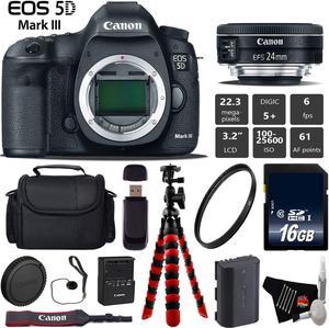 Canon EOS 5D Mark III DSLR Camera with 24mm f/2.8 STM Lens + Tripod + Wireless Remote + UV Protection Filter + Case + Wrist Strap + Card Reader - Intl Model