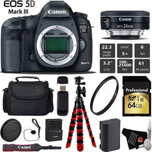 Canon EOS 5D Mark III DSLR Camera with 24mm f/2.8 STM Lens + Wireless Remote + UV Protection Filter + Case + Wrist Strap + Tripod + Card Reader - Intl Model