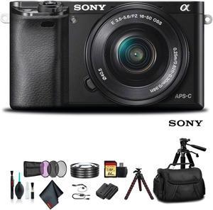 Sony Alpha a6000 Mirrorless Camera with 16-50mm Lens Black With Soft Bag, Additional Battery, 64GB Memory Card, Card Reader , Plus Essential Accessories