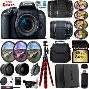 Canon EOS Rebel T7i DSLR Camera with 18-55mm IS STM Lens & 75-300mm III Lens + UV FLD CPL Filter Kit + 4 PC Macro Kit + Wide Angle & Telephoto Lens + Case + Tripod + Card Reader- Intl Model