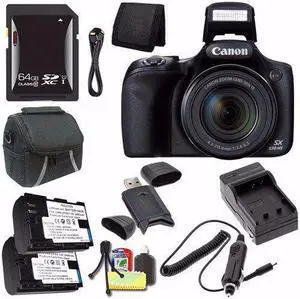 Canon PowerShot SX530 HS Digital Camera (Black) (International Model No Warranty) + NB-6L Battery + External Charger + 64GB SDXC Card + Case + Mini HDMI Cable + Card Reader Saver Bundle