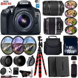 Canon EOS Rebel T6 DSLR Camera + 18-55mm IS Lens & 55-250mm IS II Lens + UV FLD CPL Filter Kit + 4 PC Macro Kit + Wide Angle & Telephoto Lens + Case + Tripod + Card Reader + Bundle (Intl Model)