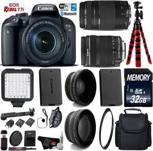 Canon EOS Rebel T7i DSLR Camera with 18-135mm IS STM Lens & 75-300mm III Lens + Camera Case + LED + UV FLD CPL Filter Kit + Wide Angle & Telephoto Lens + Tripod + Card Reader - Intl Model