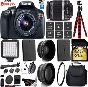 Canon EOS Rebel T6 DSLR Camera with 18-55mm IS II Lens + LED + Wide Angle & Telephoto Lens + UV FLD CPL Filter Kit + Camera Case + Tripod + Card Reader + Bundle (Intl Model)