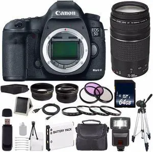Canon EOD 5D III Digital Camera International Model + Canon EF 75-300 III + 58mm Macro Close Up Kit Bundle