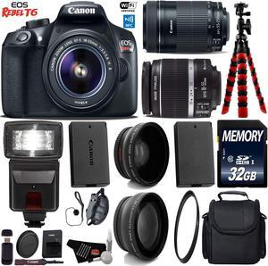 Canon EOS Rebel T6 DSLR Camera with 18-55mm IS Lens & 55-250mm IS STM Lens + Flash + Camera Case + UV FLD CPL Filter Kit + Wide Angle & Telephoto Lens + Tripod + Card Reader + Bundle (Intl Model)