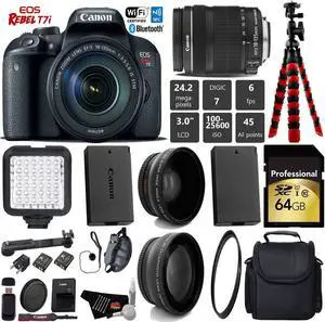 Canon EOS Rebel T7i DSLR Camera with 18-135mm IS STM Lens + LED + UV FLD CPL Filter Kit + Wide Angle & Telephoto Lens + Camera Case + Tripod + Card Reader - Intl Model